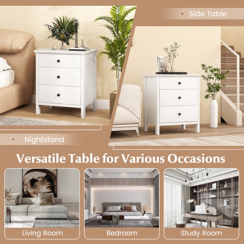 Topbuy 3-Drawer Modern Nightstand Bedside Table Wooden End Table White/Black