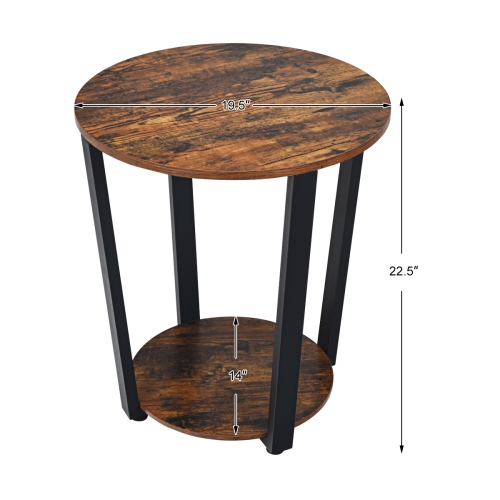 Topbuy 2 PCS 2-Tier Industrial Round End Table Metal Sofa Side Table with Storage Shelf