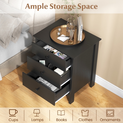Topbuy 3-Drawer Modern Nightstand Bedside Table Wooden End Table White/Black