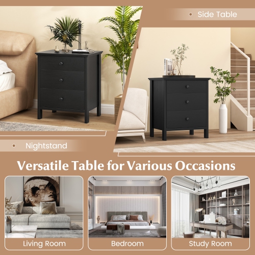 Topbuy 3-Drawer Modern Nightstand Bedside Table Wooden End Table White/Black