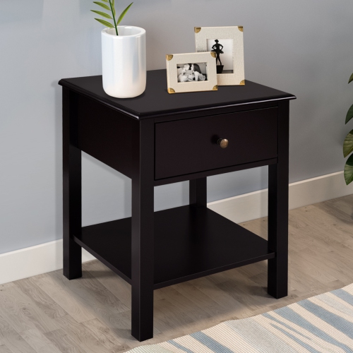Topbuy End Table Nightstand w/Drawer & Shelf Bedroom Living Room Furniture Brown