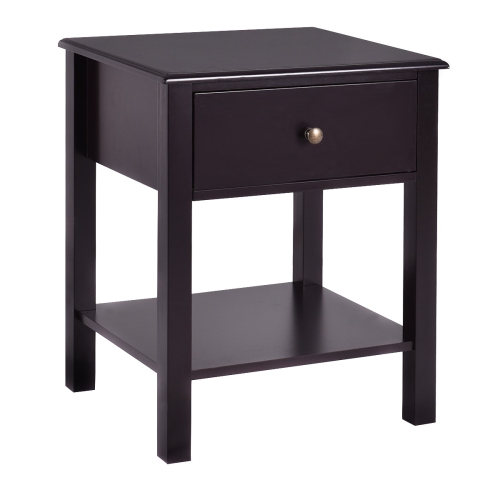 Topbuy End Table Nightstand w/Drawer & Shelf Bedroom Living Room Furniture Brown