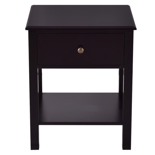 Topbuy End Table Nightstand w/Drawer & Shelf Bedroom Living Room Furniture Brown