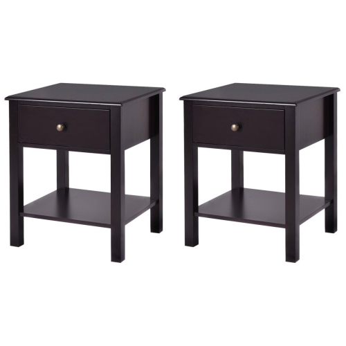 TOPBUY  2PC End Table Nightstand W/drawer & Shelf Bedroom Living Room Furniture In Brown