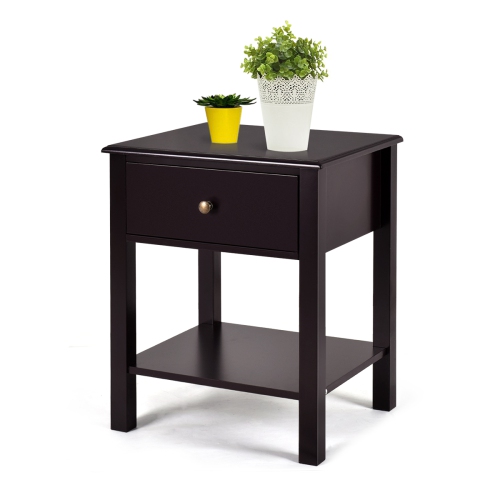 Topbuy 2PC End Table Nightstand w/Drawer & Shelf Bedroom Living Room Furniture Brown