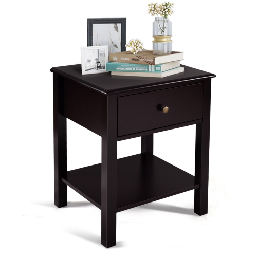Topbuy 2PC End Table Nightstand w/Drawer & Shelf Bedroom Living Room Furniture Brown
