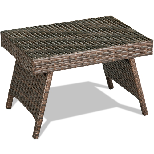 Patiojoy Height Adjustable Rattan Wicker Coffee Side Table Folding End Table