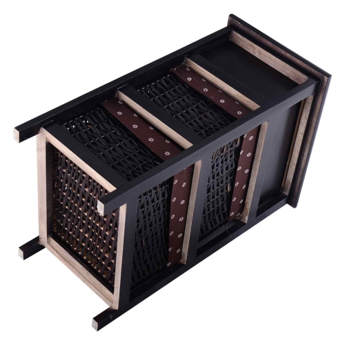 Topbuy 3 Layer Bed Side Wood Table Storage Units End Table Organizer w/2 Withdrawable Rattan Drawers