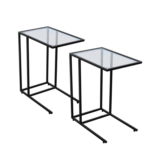 TOPBUY  2PCs Coffee Tray End Table Side Tv Stand Lap Snack Teapoy W/ Clear Glass Top
