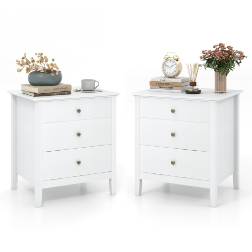 TOPBUY  2-Piece 3Drawers Modern Nightstand Bedside Table Wooden End Table Black/white