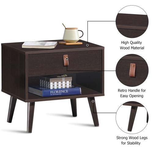 Topbuy Retro Wood Nightstand with Storage Drawer End Table Bedside Table