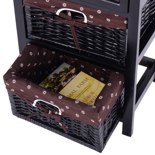 Topbuy 2 pcs 3-tier Bed Side Wood Table Storage Units End Table Organizer w/2 Rattan Drawers