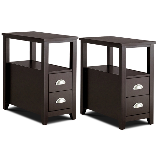 TOPBUY  2-Piece Retro Side End Table Rectangular Nightstand With 2 Drawers & Shelf Coffee/brown