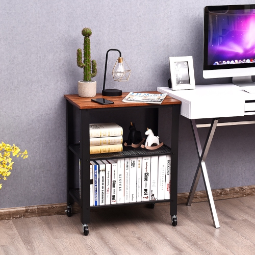 Topbuy Kitchen Utility Cart Industrial Coffee End Table w/Wheels Black/Sliver