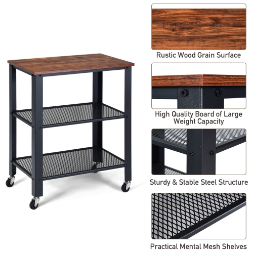 Topbuy Kitchen Utility Cart Industrial Coffee End Table w/Wheels Black/Sliver