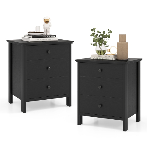 TOPBUY  2-Piece 3Drawers Modern Nightstand Bedside Table Wooden End Table Black/white