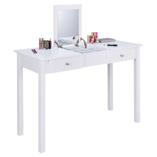 TOPBUY  Makeup Desk Flip Type Table Cosmetics Organizer W/ Square Dressing Mirror