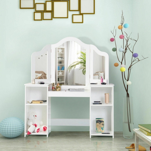Topbuy Tri-folding Vanity Dressing Dask Display Table Cosmetics Organizer w/ Removable Mirror