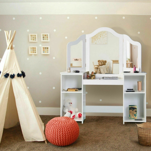 Topbuy Tri-folding Vanity Dressing Dask Display Table Cosmetics Organizer w/ Removable Mirror