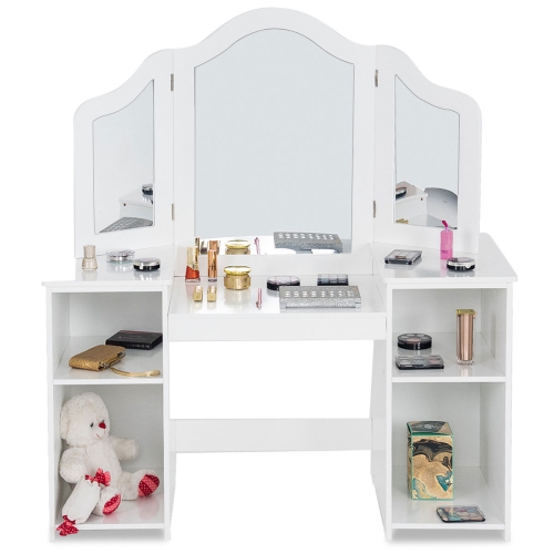 Topbuy Tri-folding Vanity Dressing Dask Display Table Cosmetics Organizer w/ Removable Mirror