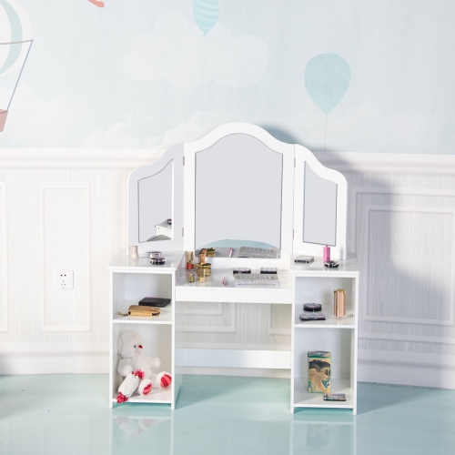 Topbuy Tri-folding Vanity Dressing Dask Display Table Cosmetics Organizer w/ Removable Mirror