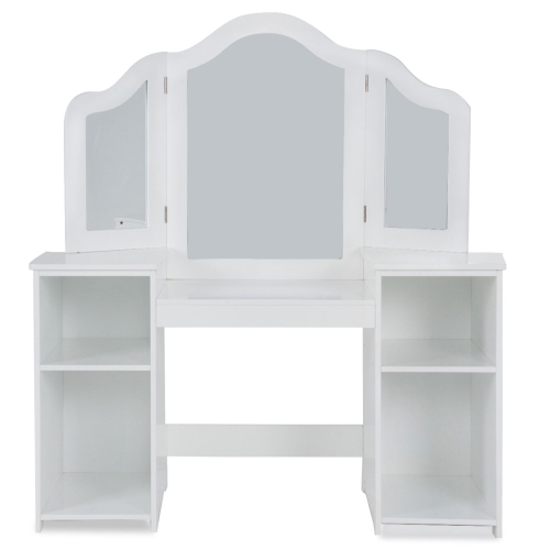 TOPBUY  Children's Dressing Table Kid Size Vanity Mirror Unit W/ Tri-Folding Mirror & Removable Top In White