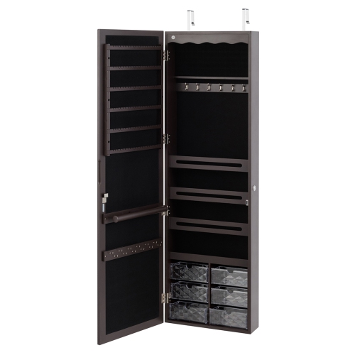 Topbuy Lockable Wall Mounted Jewelry Armoire w/Mirror & LED Lights