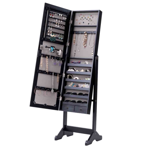 Armoire à bijoux miroir pour armoire à bijoux TopBuy Boîte de rangement à bijoux avec tiroirs, noir
