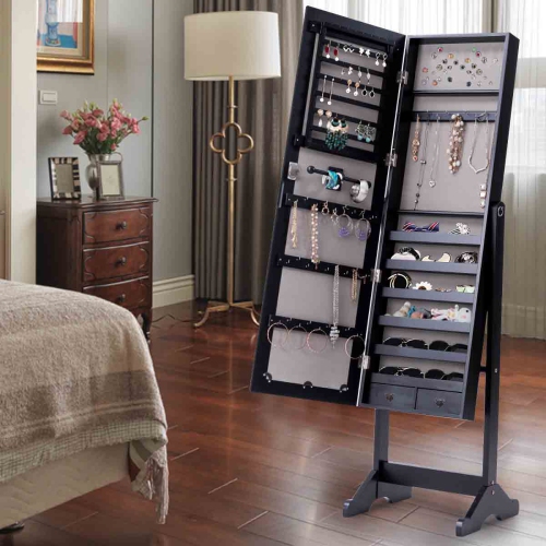 Armoire à bijoux miroir pour armoire à bijoux TopBuy Boîte de rangement à bijoux avec tiroirs, noir