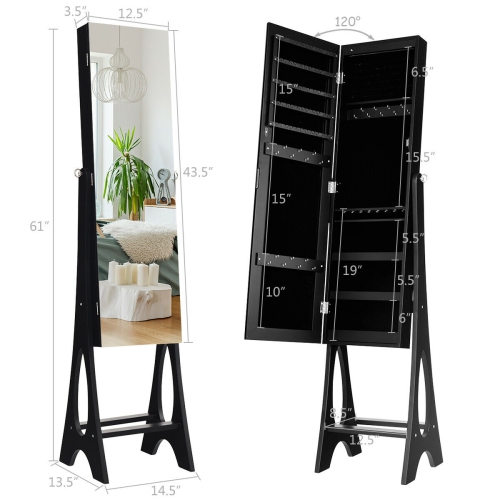 Topbuy LED Mirrored Jewelry Cabinet Armoire Free Standing Dressing Organizer
