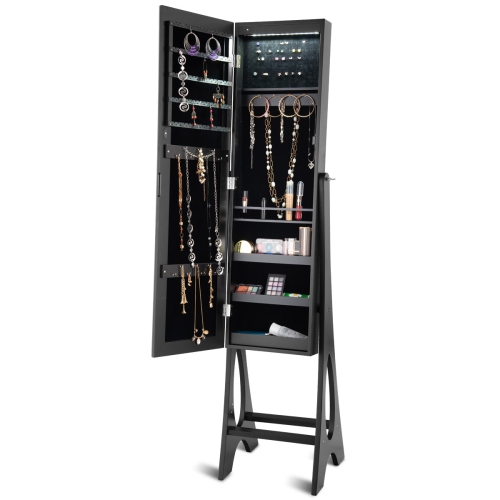 Topbuy LED Mirrored Jewelry Cabinet Armoire Free Standing Dressing Organizer