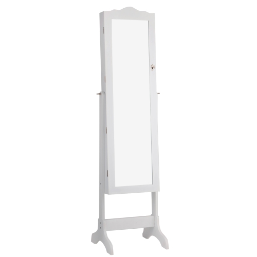 TopBuy – Armoire de rangement de plancher avec miroir pour armoire à bijoux, blanc