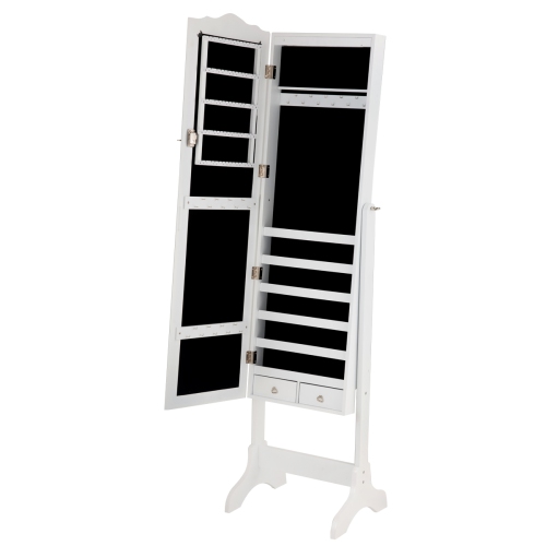 Topbuy Lockable Jewelery Cabinet Mirrored Floor Stand Storage Organizer White