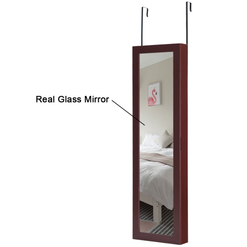 Topbuy Wall Door Mounted Mirrored Jewelry Cabinet Standing Vanity Storage Box