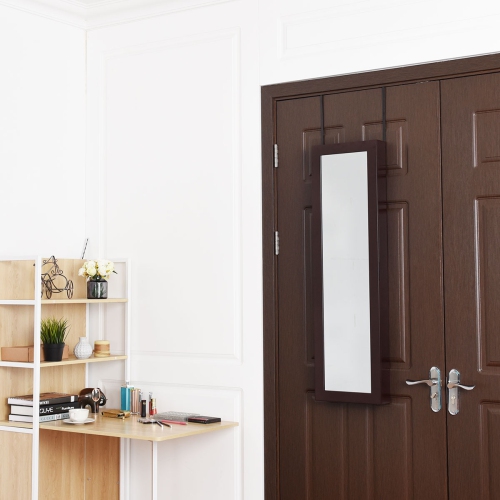 Topbuy Wall Door Mounted Mirrored Jewelry Cabinet Standing Vanity Storage Box