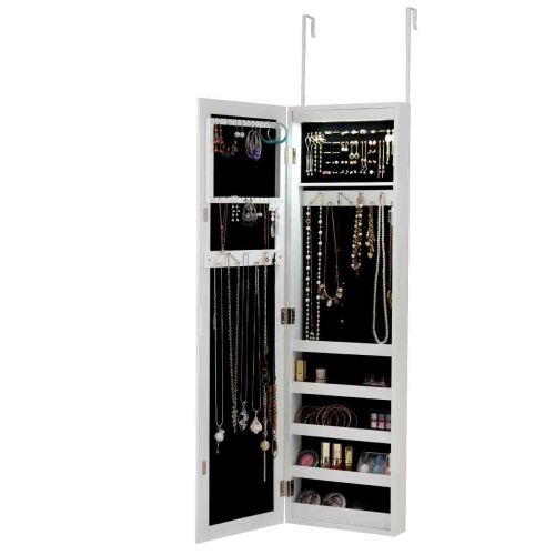 Topbuy LED Jewelry Cabinet Standing Armoire Organizer w/ Fine Edge Full Size Mirror