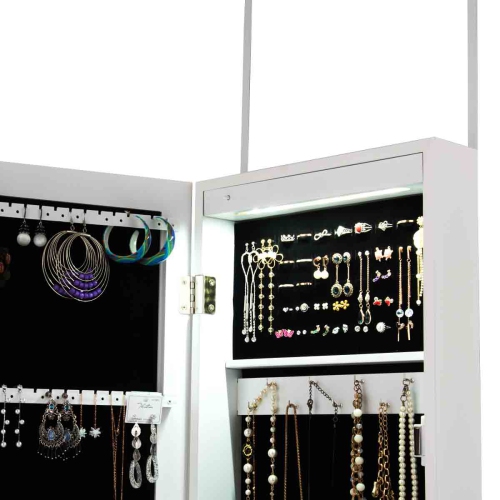 Topbuy LED Jewelry Cabinet Standing Armoire Organizer w/ Fine Edge Full Size Mirror