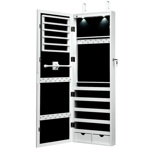 TOPBUY  Lockable Wall Door Mount Mirrored Cabinet Jewelry Organizer W/ Led Lights