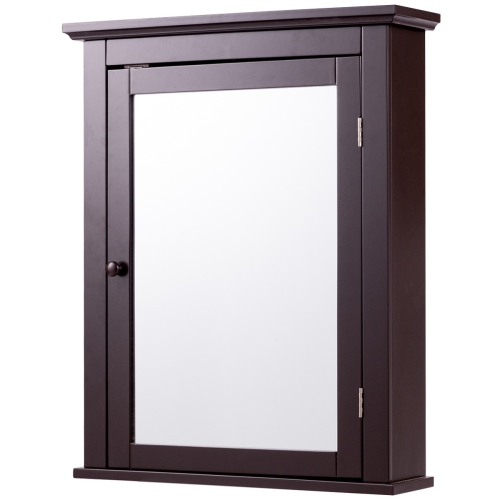 TOPBUY  Bathroom Wall Mounted Cupboard Mirrored Storage Cabinet W/ Adjustable Shelf In Brown