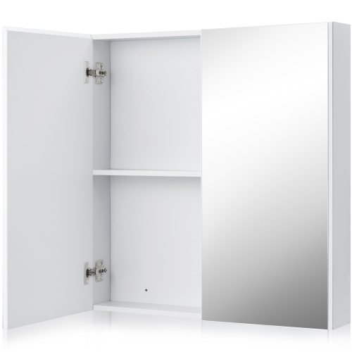TOPBUY  Double Door Storage Cabinet Wall Mounted Bathroom Mirrored Organizer W/ Shelves In White