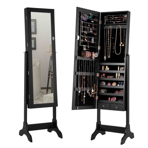 Topbuy Lockable Jewellery Cabinet Mirrored Floor Stand Storage Organizer