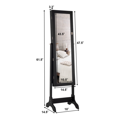 Topbuy Lockable Jewellery Cabinet Mirrored Floor Stand Storage Organizer