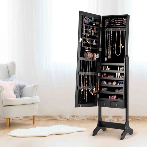 Topbuy Lockable Jewellery Cabinet Mirrored Floor Stand Storage Organizer