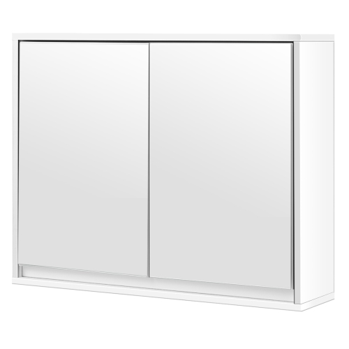 TOPBUY  Double Door Storage Cabinet Wall Mount Bathroom Organizer W/ Mirror In White