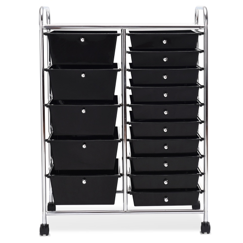 TopBuy – Chariot de rangement roulant à 15 tiroirs, chariot roulant/roulettes, noir