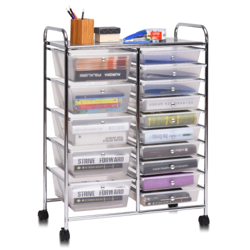 Topbuy Rolling 15-Drawer Organizer Cart,Rolling cart/W Wheels White