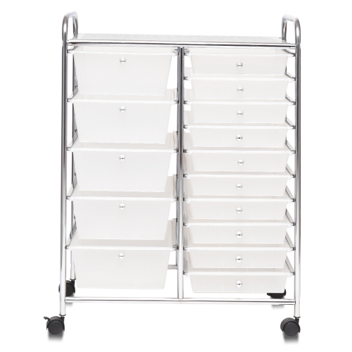 Topbuy Rolling 15-Drawer Organizer Cart,Rolling cart/W Wheels White