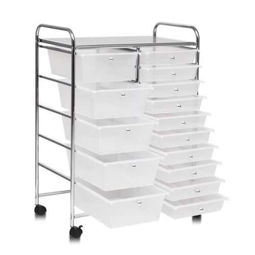 Topbuy Rolling 15-Drawer Organizer Cart,Rolling cart/W Wheels White