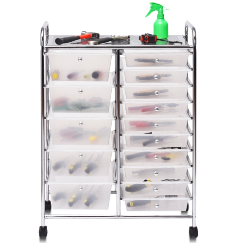 Topbuy Rolling 15-Drawer Organizer Cart,Rolling cart/W Wheels White