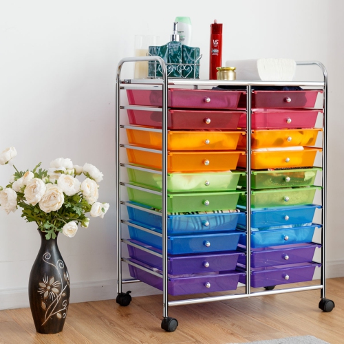 Topbuy Rolling 15-Drawer Organizer Cart,Rolling cart/W Wheels